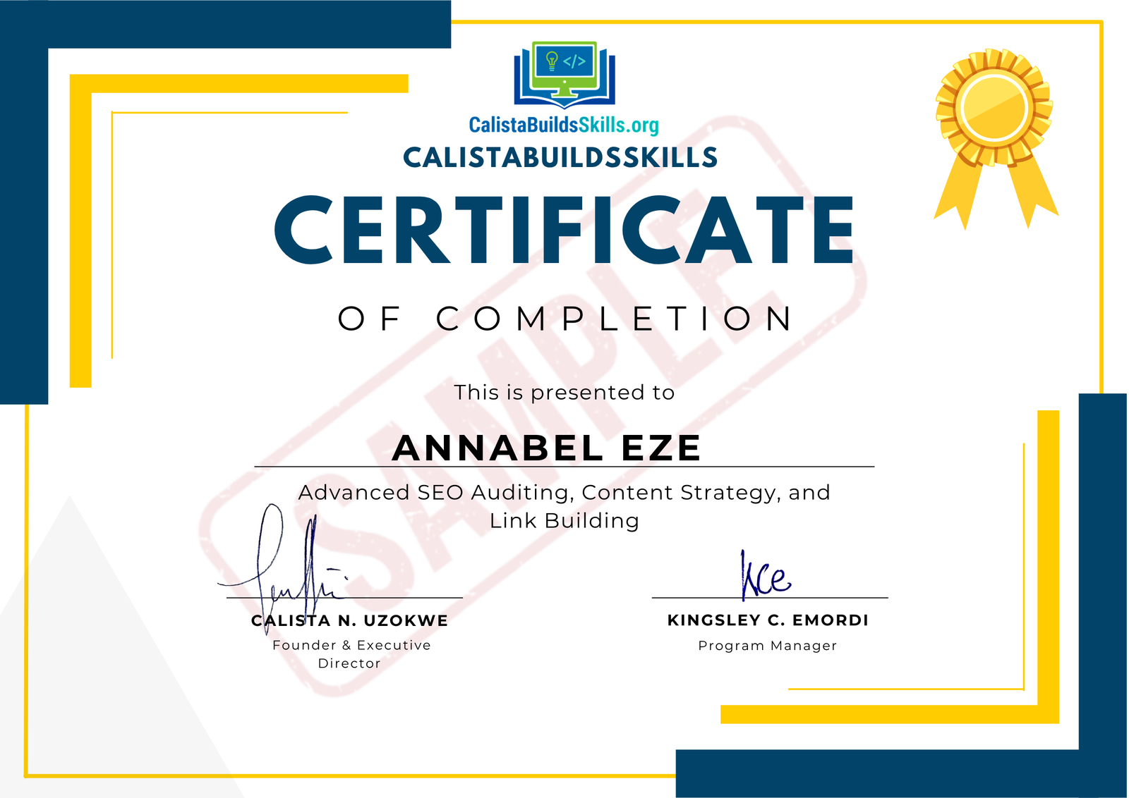 CalistaBuildsSkills Certificates_Advanced SEO Auditing, Content Strategy, and Link Building